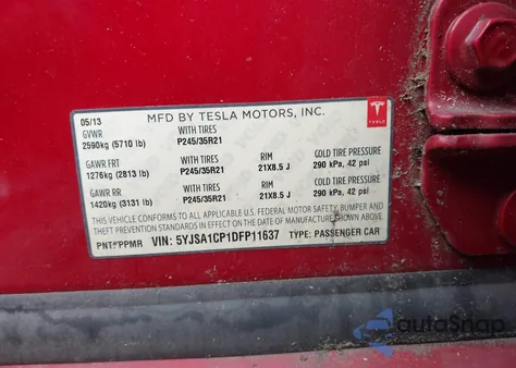 2013 Tesla Model S Performance из США, поврежденный, VIN 5YJSA1CP1DFP11637